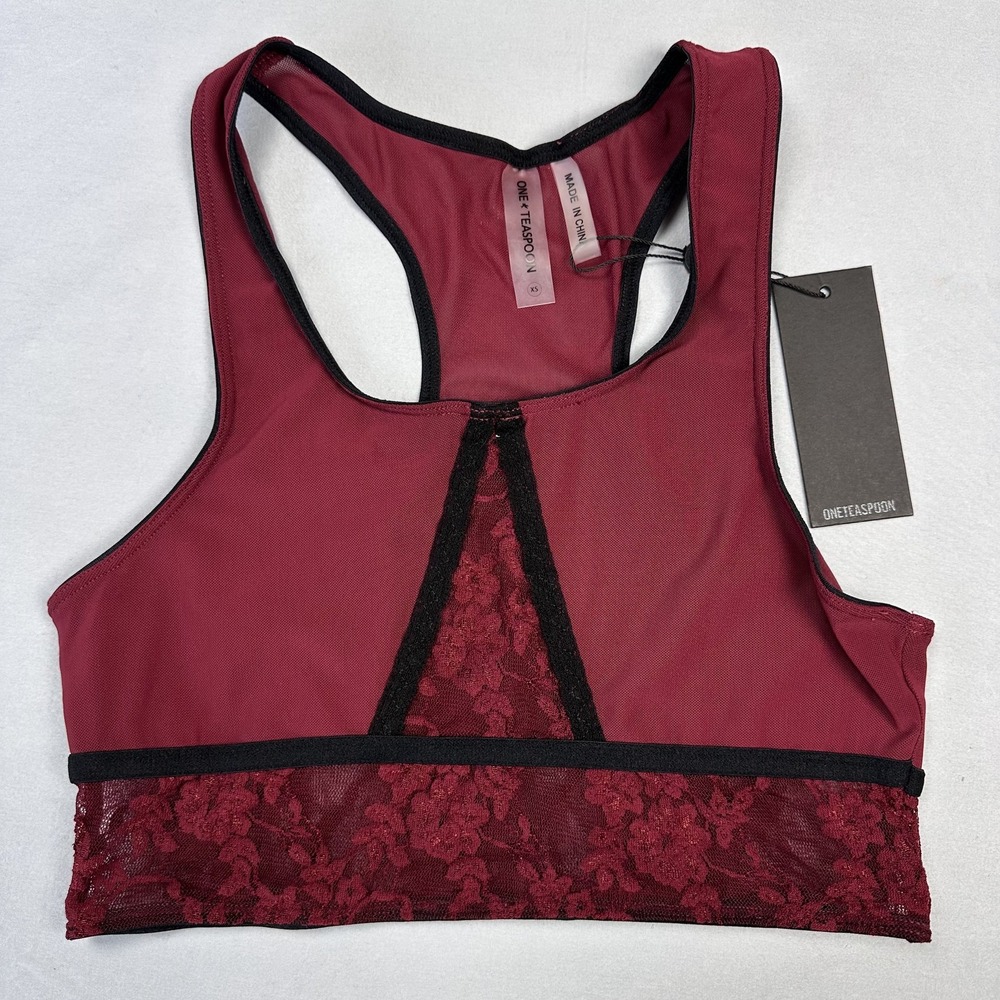 OneTeaspoon‎ Mesh Lace Bralette Women XS Wine Red Sheer Racerback Goth Edgy New